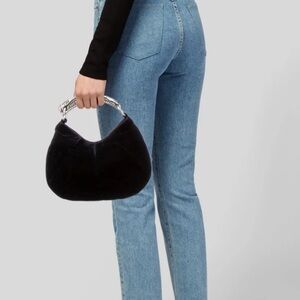 VINTAGE YVES SAINT LAURENT Black Velvet Silver Horn Handle Mini Mombasa Bag